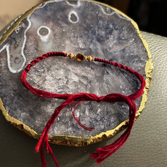 Two thin string bracelets. Maroon with small rhinestone and gold accent and Pink - Picture 4 of 8